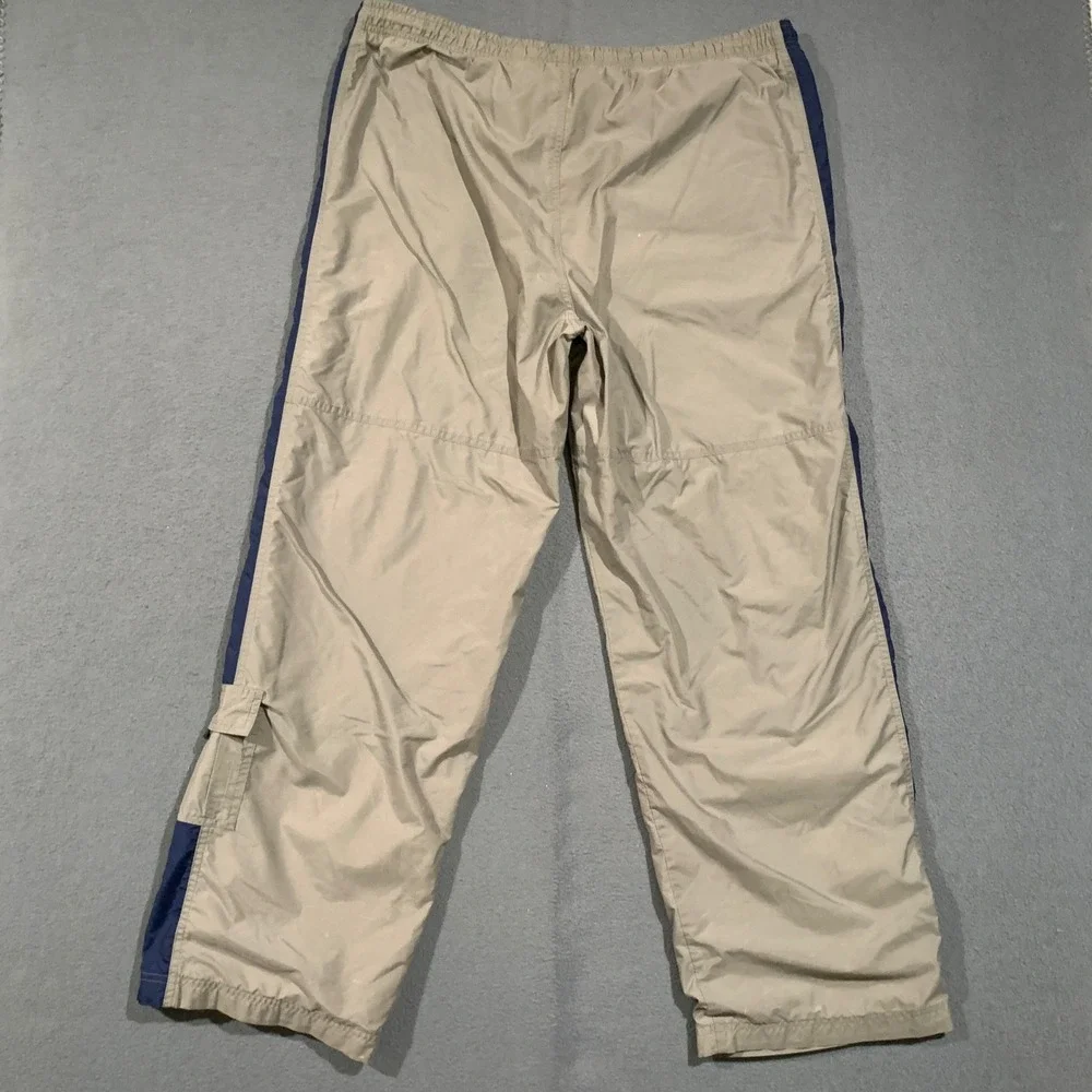 Nike Track Pants Men Medium Khaki Navy Blue Side Stripe Cargo Windbreaker Y2K
